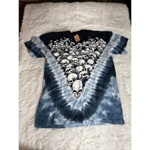 Liquid Blue Mens Skull Pile Tie Dye Graphic T-Shirt Blue Black Size M